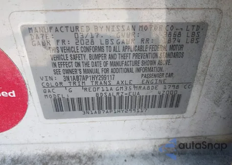 2017 Nissan Sentra Sr from USA, damaged, VIN 3N1AB7AP1HY299117